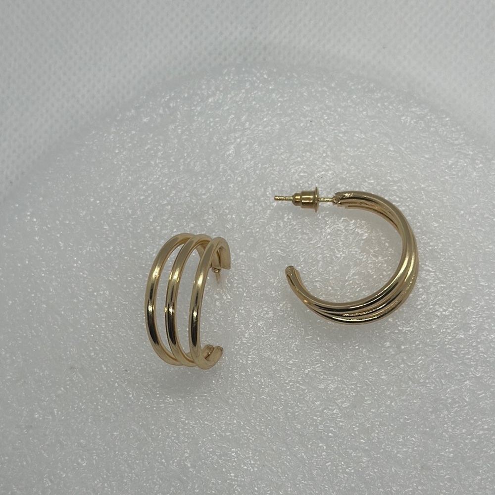 Gold Tone Triple Hoop Earrings - New, Chic, and